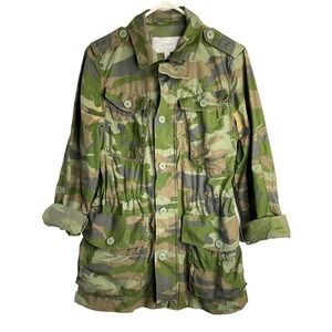 J. Crew Camo Camouflage Field Utility Jacket Green Adjustable Drawstring S‎